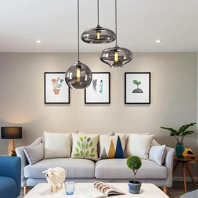 Alt view image 5 of 6 - 3 Lights Grey Glass Pendant Light Modern Minimalist LED Chandelier | 3 Pendant Light Fixture, Nordic Cluster Chandelier Smoke Grey Glass Pendant Light, Modern Cluster Pendant Light Fixture