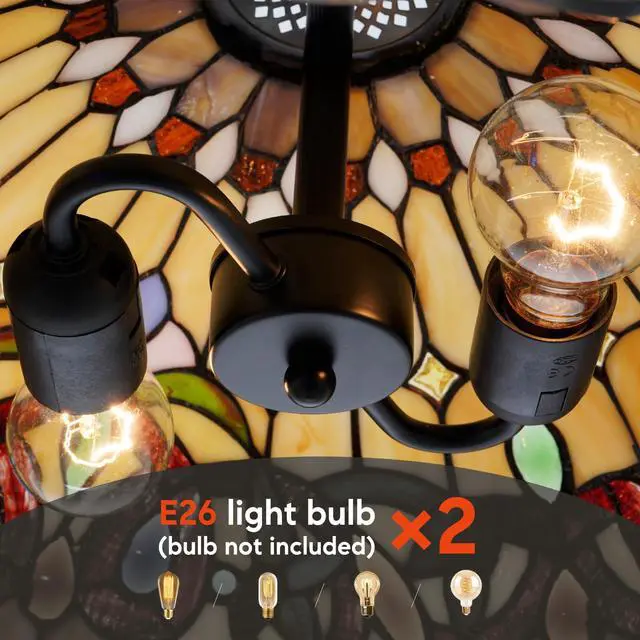 Alt view image 4 of 6 - 16" Vintage Pendant Light Fixture | Victorian Stained Glass Chandelier 2-Light Hanging Lamp for Bedroom Dining Living Room Entryway Foyer