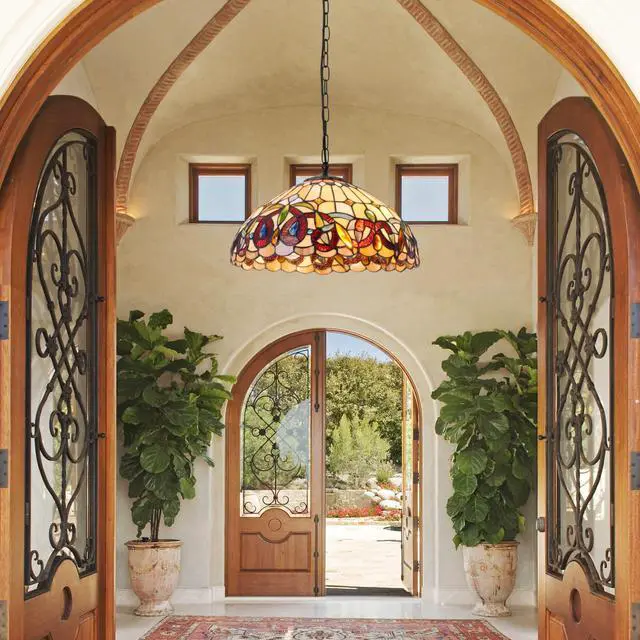 Alt view image 5 of 6 - 16" Vintage Pendant Light Fixture | Victorian Stained Glass Chandelier 2-Light Hanging Lamp for Bedroom Dining Living Room Entryway Foyer