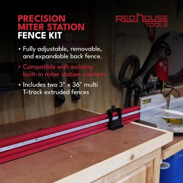 Alt view image 3 of 6 - RedHouse Tools Precision Miter Station Fence Kit, 24 or 36-Inch Adjustable T-Track System, Aluminum Construction (48")