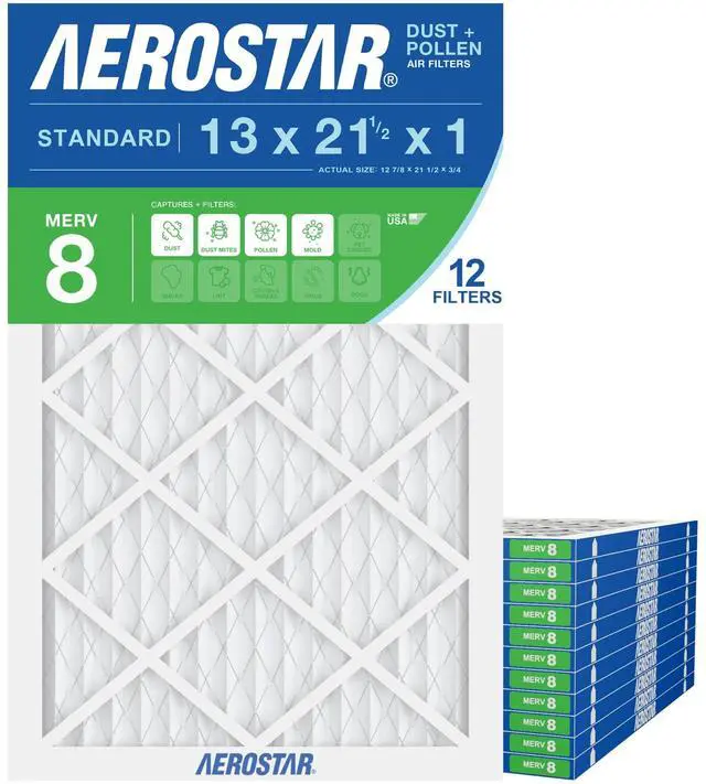 Main image of Air Filter 13x21 1/2x1 MERV 8 AC Filter, Furnace Filter, 12 Pack | ACTUAL SIZE (12 7/8x21 1/2x3/4) AC Filter, HVAC, Furnace Filter Captures Dust, Lint & Pollen MERV 8 (MPR 600 / FPR 5)