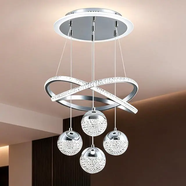 Main image of Chrome Pendant Lights Kitchen Island, Dining Room Light Fixture | 16" Modern Chandeliers for Dining Room, LED Chandelier for Bedroom, Elegant Lamp for Hallway, Dining Room Chandelier