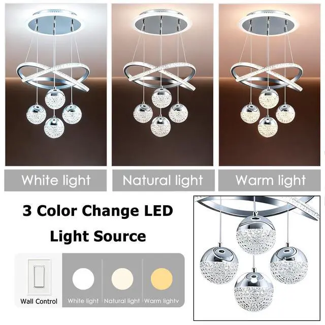 Alt view image 3 of 6 - Chrome Pendant Lights Kitchen Island, Dining Room Light Fixture | 16" Modern Chandeliers for Dining Room, LED Chandelier for Bedroom, Elegant Lamp for Hallway, Dining Room Chandelier