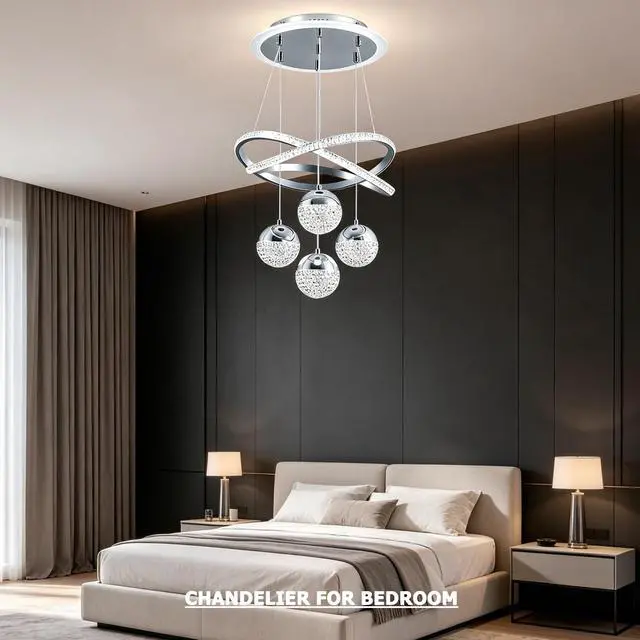 Alt view image 5 of 6 - Chrome Pendant Lights Kitchen Island, Dining Room Light Fixture | 16" Modern Chandeliers for Dining Room, LED Chandelier for Bedroom, Elegant Lamp for Hallway, Dining Room Chandelier
