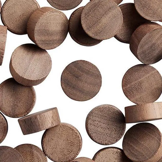 Main image of 5/8" Walnut Wood Plugs, End Grain, Woodworking Plugs, Can Be Sanded, Stained, or Painted, Can Be Sanded, Stained, Or Left Natural, Professional Grade (Qty 1000)