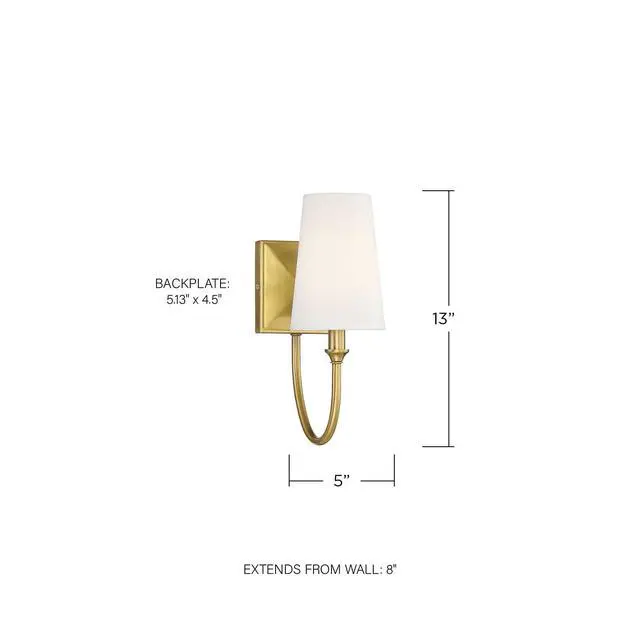 Alt view image 2 of 5 - Savoy Essentials 9-2542-1-322 Cameron Modern Farmhouse White Fabric Wall Sconce, 1-Light 40 Watt, 13" H x 5" W, Warm Brass