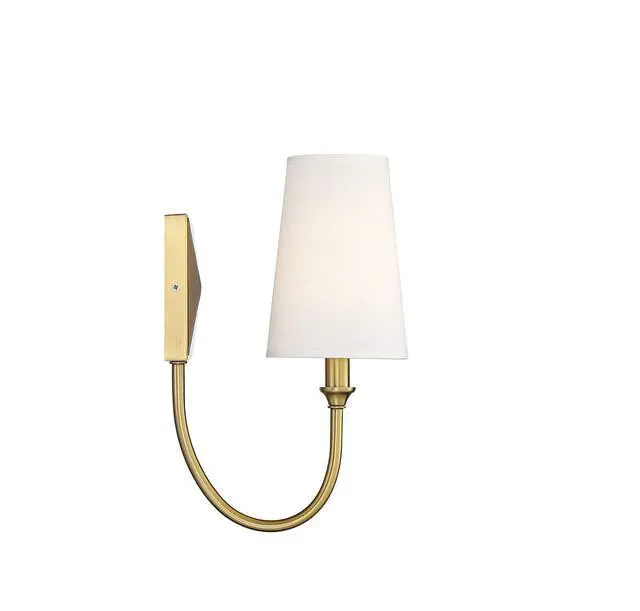 Alt view image 4 of 5 - Savoy Essentials 9-2542-1-322 Cameron Modern Farmhouse White Fabric Wall Sconce, 1-Light 40 Watt, 13" H x 5" W, Warm Brass