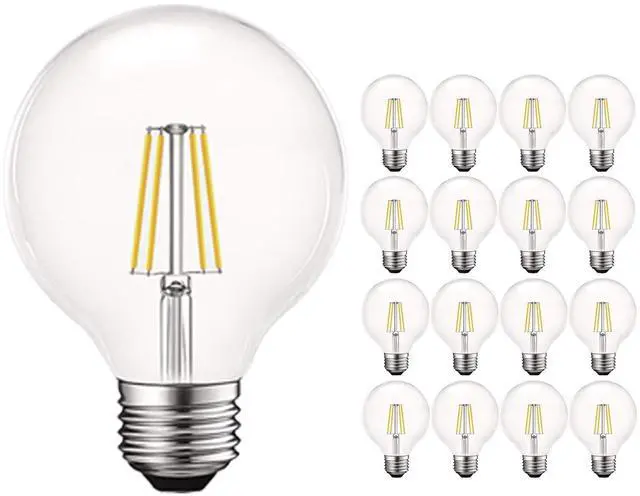 Main image of Vintage G25 LED Globe Light Bulbs 60W Equivalent, 550 Lumens, 5000K Bright White, Dimmable Round Edison Bulb 5W, Clear Glass, LED Filament Bulb, E26 Standard Base (16 Pack)