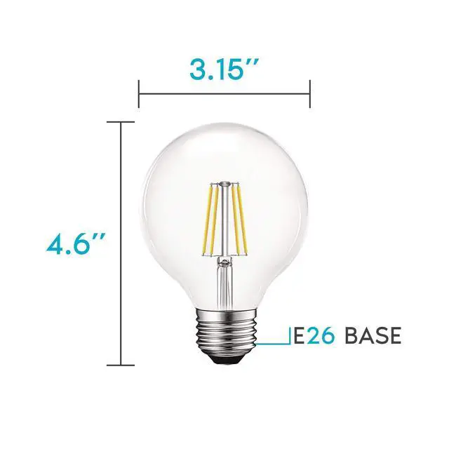 Alt view image 3 of 6 - Vintage G25 LED Globe Light Bulbs 60W Equivalent, 550 Lumens, 5000K Bright White, Dimmable Round Edison Bulb 5W, Clear Glass, LED Filament Bulb, E26 Standard Base (16 Pack)