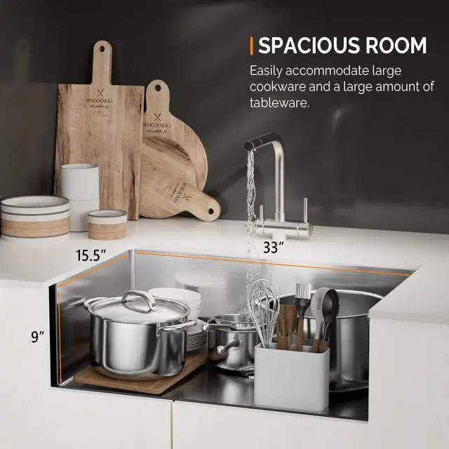 Alt view image 5 of 6 - 33 Inch Stainless Steel Drop In, Kitchen Utility Sink, Workstation Deep Single Bowl, Integrated Ledge Multifunctional Workstation Sink Set,Silver