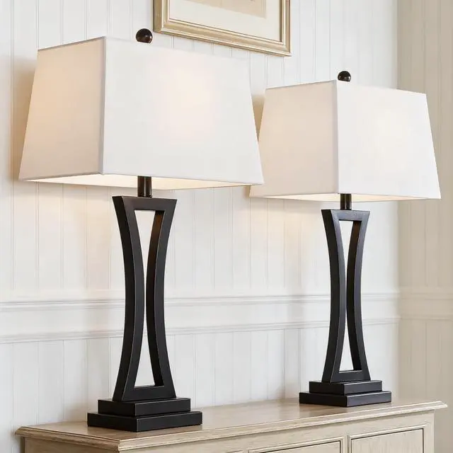 Main image of Modern Table Lamps Set of 2 for Living Room, 3-Way Dimmable Bedside Lamps with White Rectangular Shade, 30.75'' Tall Nightstand Lamp for Bedroom, Office, Entryway(Black)