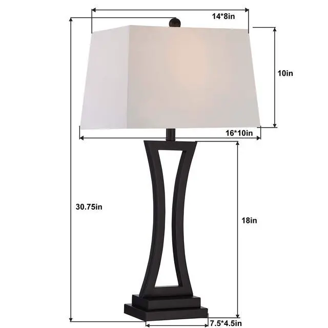 Alt view image 2 of 6 - Modern Table Lamps Set of 2 for Living Room, 3-Way Dimmable Bedside Lamps with White Rectangular Shade, 30.75'' Tall Nightstand Lamp for Bedroom, Office, Entryway(Black)