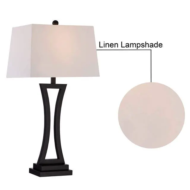 Alt view image 3 of 6 - Modern Table Lamps Set of 2 for Living Room, 3-Way Dimmable Bedside Lamps with White Rectangular Shade, 30.75'' Tall Nightstand Lamp for Bedroom, Office, Entryway(Black)