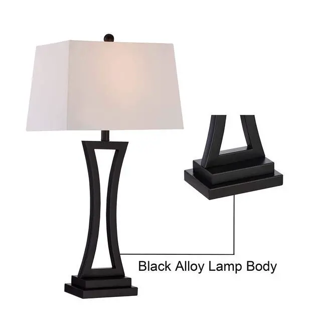 Alt view image 4 of 6 - Modern Table Lamps Set of 2 for Living Room, 3-Way Dimmable Bedside Lamps with White Rectangular Shade, 30.75'' Tall Nightstand Lamp for Bedroom, Office, Entryway(Black)