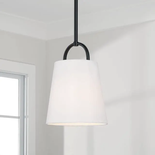 Alt view image 2 of 5 - 349411MB Brody Transitional Pendant Ceiling Light Fixture, 1-Light 100 Watt, 14"H x 10"W, Matte Black