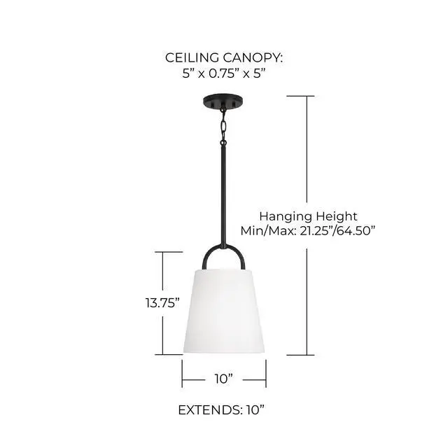 Alt view image 5 of 5 - 349411MB Brody Transitional Pendant Ceiling Light Fixture, 1-Light 100 Watt, 14"H x 10"W, Matte Black