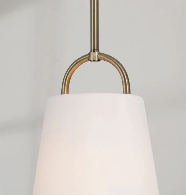 Alt view image 3 of 6 - 349411AD Brody Transitional Pendant Ceiling Light Fixture, 1-Light 100 Watt, 14"H x 10"W, Aged Brass