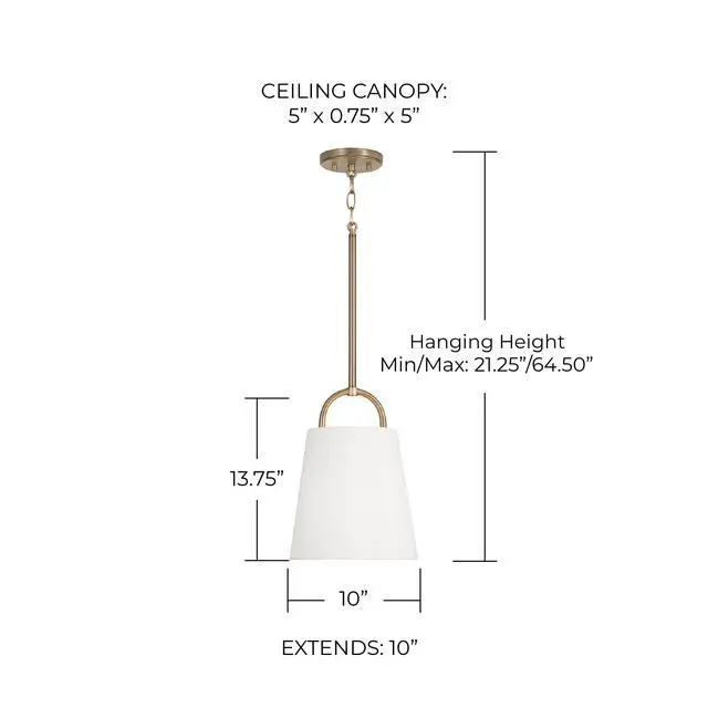 Alt view image 5 of 6 - 349411AD Brody Transitional Pendant Ceiling Light Fixture, 1-Light 100 Watt, 14"H x 10"W, Aged Brass