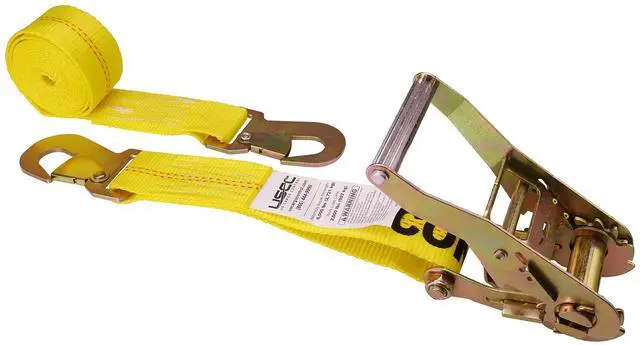Main image of Automotive Ratchet Strap with Snap Hook, 2 Inch Wide X 12 Foot Long, Yellow Ratchet Straps with Locking Hook, Case of 10