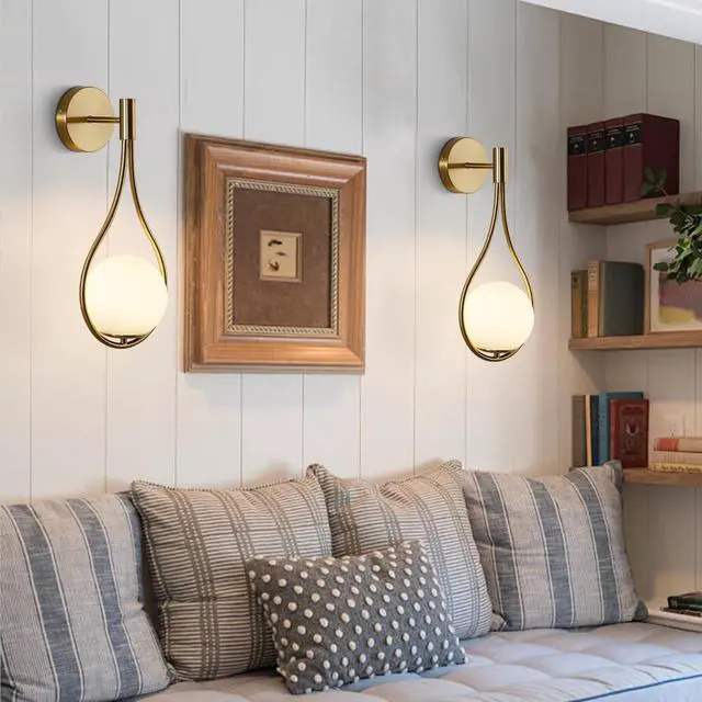 Alt view image 5 of 6 - Vintage Globe Glass Wall Light Set of 2 Modern Brass Wall Sconce Bathroom Vanity White Light Fixture Elegant Wall Mount Light Wall Lighting for Mirror Hallways
