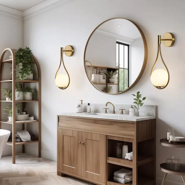 Alt view image 6 of 6 - Vintage Globe Glass Wall Light Set of 2 Modern Brass Wall Sconce Bathroom Vanity White Light Fixture Elegant Wall Mount Light Wall Lighting for Mirror Hallways