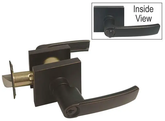 Alt view image 2 of 5 - Dark Oil Rubbed Bronze Square Straight Corner Plate Entry Entrance keyed Levers with Matching Single Cylinder Deadbolts Combo Keyed Alike 8048DBR (4 Set)