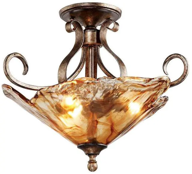 Main image of Amber Scroll 20 1/4" Wide Art Glass Semi-Flush Mount Ceiling Light Fixture | Rustic Golden Bronze for Cottage Core Bedroom Kitchen Living Room Hallway Bathroom Colors May Vary