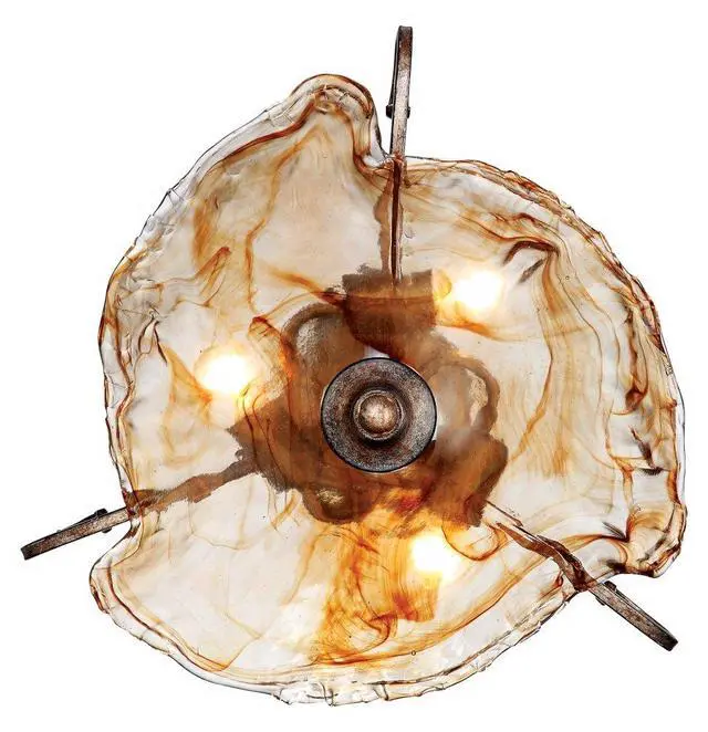 Alt view image 6 of 6 - Amber Scroll 20 1/4" Wide Art Glass Semi-Flush Mount Ceiling Light Fixture | Rustic Golden Bronze for Cottage Core Bedroom Kitchen Living Room Hallway Bathroom Colors May Vary