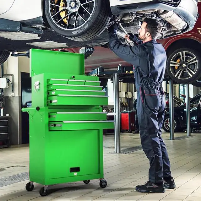 Alt view image 2 of 6 - 8 Drawers Rolling Tool Chest, 2-in-1 Detachable Metal Tool Storage Cabinet with Wheels, Lockable Tool Cart with Hooks for Garage, Workshop or Salon Use, Green