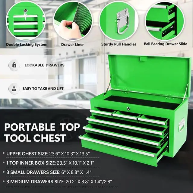 Alt view image 4 of 6 - 8 Drawers Rolling Tool Chest, 2-in-1 Detachable Metal Tool Storage Cabinet with Wheels, Lockable Tool Cart with Hooks for Garage, Workshop or Salon Use, Green