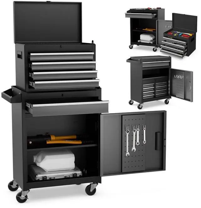 Main image of Rolling Tool Chest, 5-Drawer Tool Storage Cabinet with Wheels, Adjustable Shelf & Anti-Slip Liner, Tool Box Organizer for Garage, Warehouse & Workshop (Gray+Black)