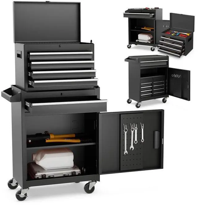 Main image of Rolling Tool Chest, 5-Drawer Tool Storage Cabinet with Wheels, Adjustable Shelf & Anti-Slip Liner, Tool Box Organizer for Garage, Warehouse & Workshop (Black)