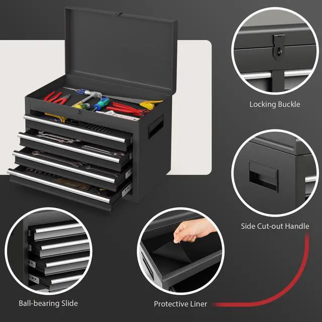 Alt view image 6 of 6 - Rolling Tool Chest, 5-Drawer Tool Storage Cabinet with Wheels, Adjustable Shelf & Anti-Slip Liner, Tool Box Organizer for Garage, Warehouse & Workshop (Black)