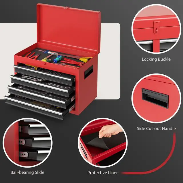 Alt view image 6 of 6 - Rolling Tool Chest, 5-Drawer Tool Storage Cabinet with Wheels, Adjustable Shelf & Anti-Slip Liner, Tool Box Organizer for Garage, Warehouse & Workshop (Red+Black)