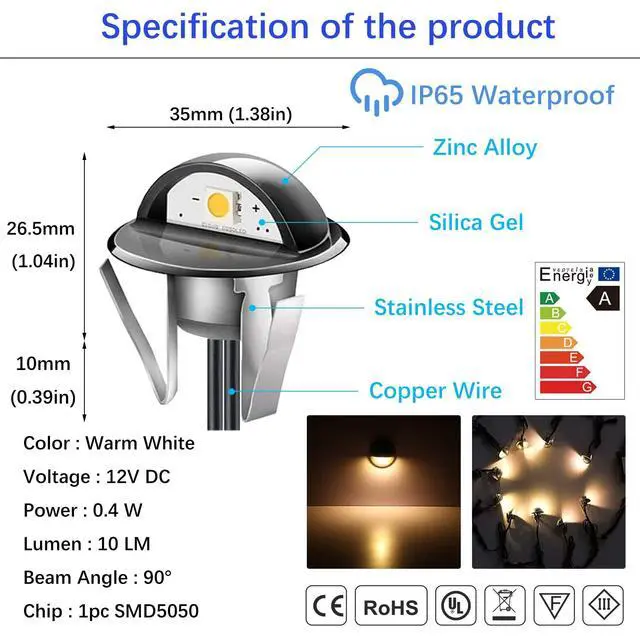 Alt view image 3 of 6 - LED Outdoor Deck Lights Kits, 1.38in Low Voltage 12 Volt DC IP65 Waterproof, Electric Wired Recessed Stair Step Riser Mini Under Landscape Lighting for Yard Floor, (Black 20 Pack Warm White)