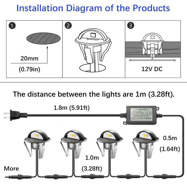 Alt view image 4 of 6 - LED Outdoor Deck Lights Kits, 1.38in Low Voltage 12 Volt DC IP65 Waterproof, Electric Wired Recessed Stair Step Riser Mini Under Landscape Lighting for Yard Floor, (Black 20 Pack Warm White)