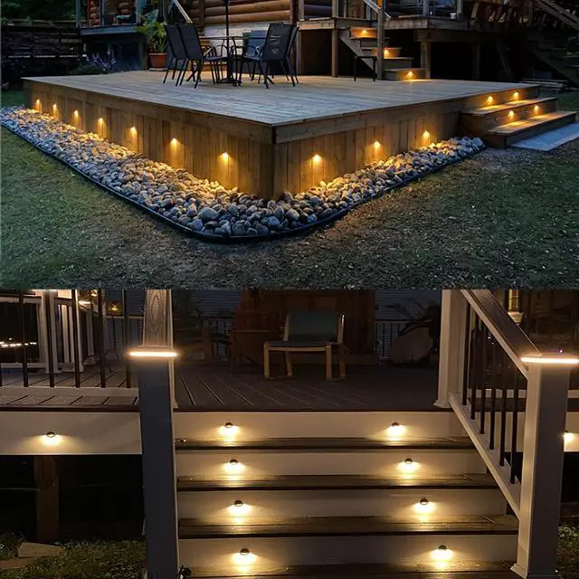 Alt view image 6 of 6 - LED Outdoor Deck Lights Kits, 1.38in Low Voltage 12 Volt DC IP65 Waterproof, Electric Wired Recessed Stair Step Riser Mini Under Landscape Lighting for Yard Floor, (Black 20 Pack Warm White)