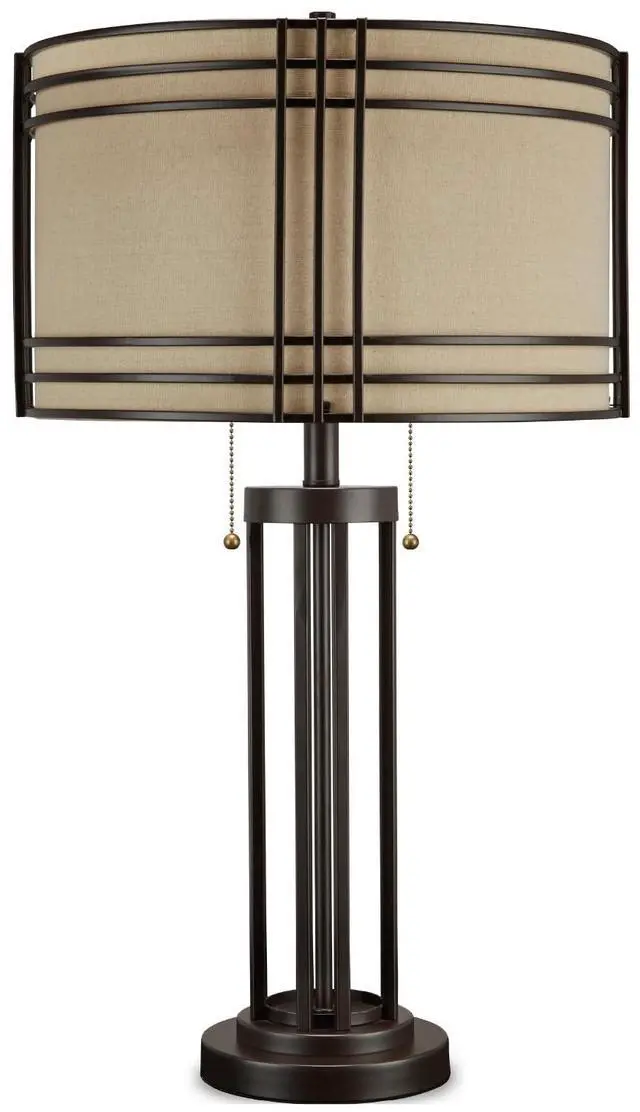 Main image of Table Lamp, 30 Inch Rustic Pull Chain | Rustic table lamp, Sturdy metal frame, Hardback fabric drum shade, Industrial living room style, Hanswell Series