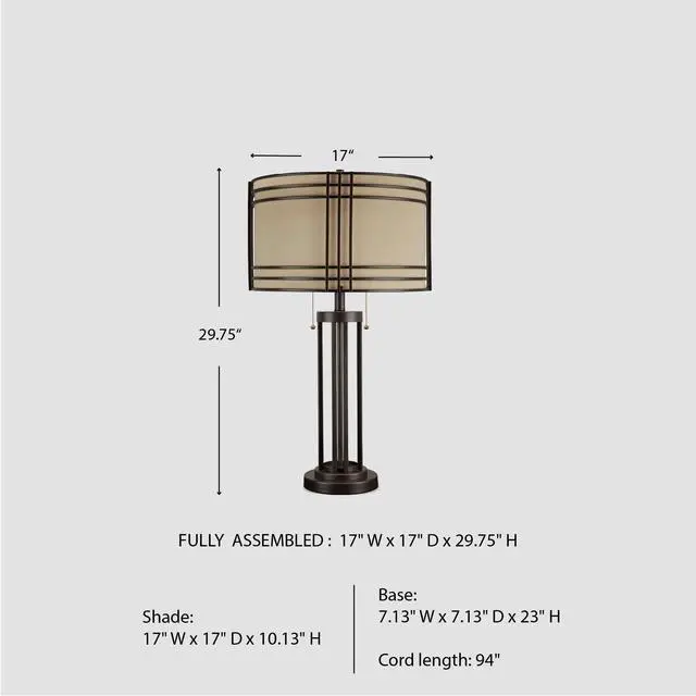 Alt view image 4 of 6 - Table Lamp, 30 Inch Rustic Pull Chain | Rustic table lamp, Sturdy metal frame, Hardback fabric drum shade, Industrial living room style, Hanswell Series