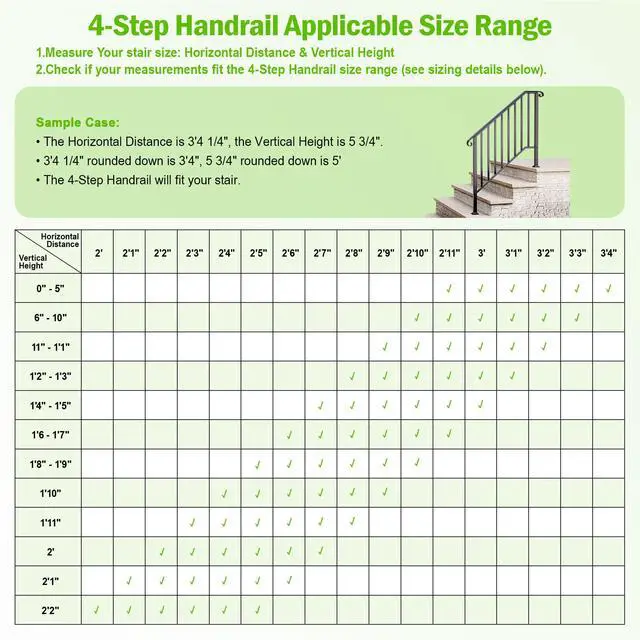 Alt view image 4 of 6 - Handrails for Outdoor Steps, 4 Step Wrought Iron Stair Railing Kit Fits 3 or 4 Steps, Metal Hand Rail with Installation Kit, Staircase Handrails for Concrete, Porch, Deck Steps, Black (1-4 Step)