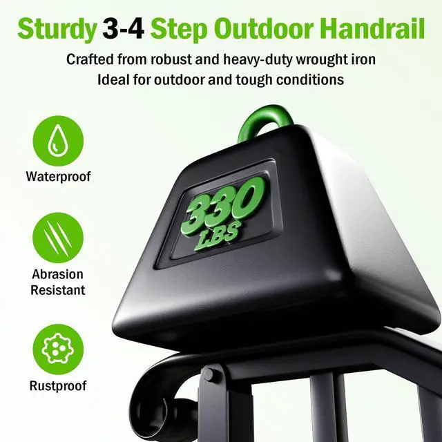 Alt view image 5 of 6 - Handrails for Outdoor Steps, 4 Step Wrought Iron Stair Railing Kit Fits 3 or 4 Steps, Metal Hand Rail with Installation Kit, Staircase Handrails for Concrete, Porch, Deck Steps, Black (1-4 Step)