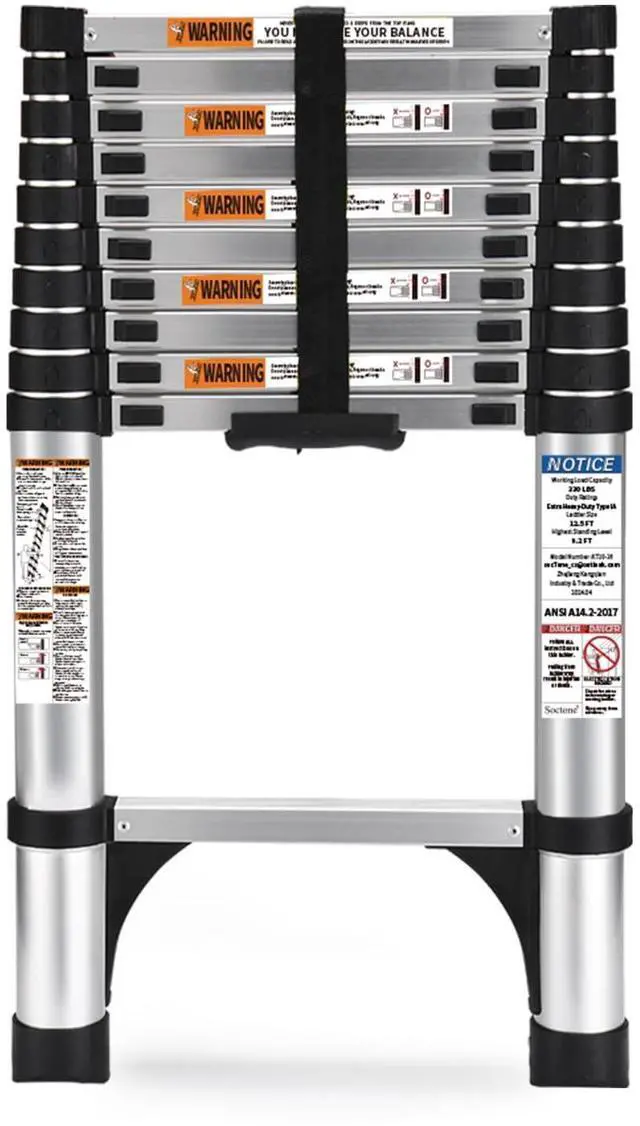 Main image of 10.5FT Aluminum Telescoping Ladder, 330lbs Duty Rating, Non-Slip Triangle Stabilizers, Lightweight Collapsible Extension Ladder for Home & Outdoor Use