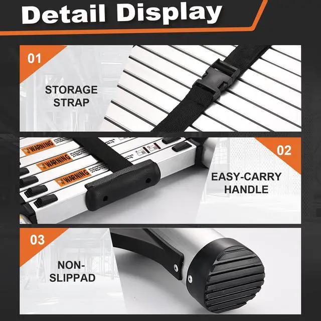 Alt view image 4 of 6 - 10.5FT Aluminum Telescoping Ladder, 330lbs Duty Rating, Non-Slip Triangle Stabilizers, Lightweight Collapsible Extension Ladder for Home & Outdoor Use