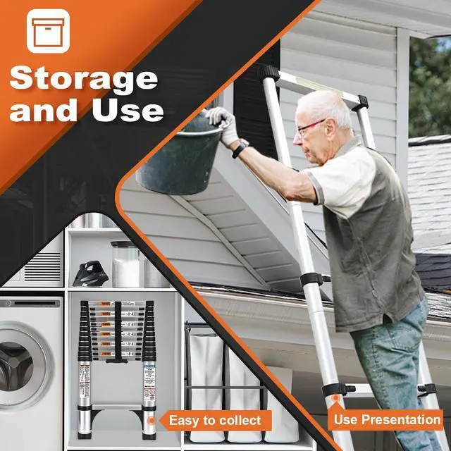 Alt view image 5 of 6 - 10.5FT Aluminum Telescoping Ladder, 330lbs Duty Rating, Non-Slip Triangle Stabilizers, Lightweight Collapsible Extension Ladder for Home & Outdoor Use