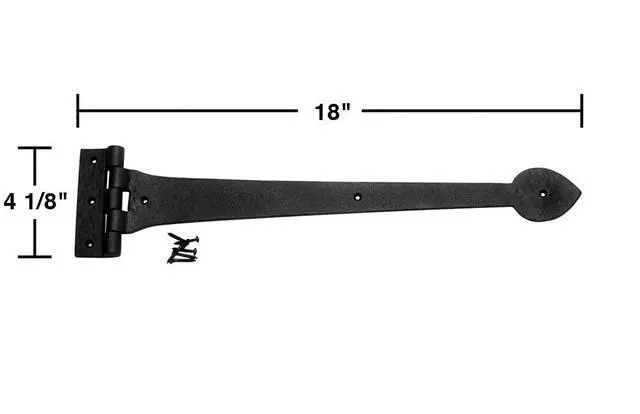 Alt view image 4 of 6 - Pack of 4 Black Wrought Iron Heart Style Strap Hinge 18 Inch, Flush Mount Spade Tip Gate & Door Hinge, Rust Resistant Powder Coat Finish
