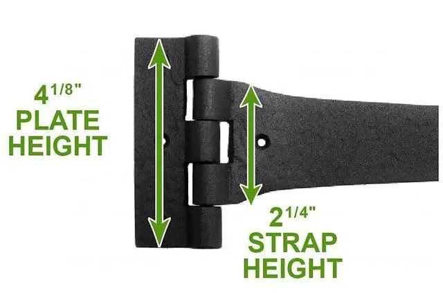 Alt view image 5 of 6 - Pack of 4 Black Wrought Iron Heart Style Strap Hinge 18 Inch, Flush Mount Spade Tip Gate & Door Hinge, Rust Resistant Powder Coat Finish