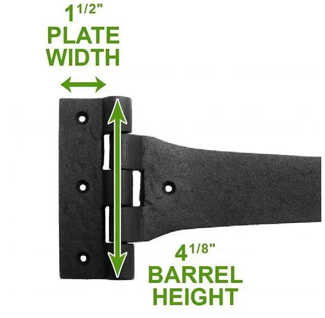 Alt view image 6 of 6 - Pack of 4 Black Wrought Iron Heart Style Strap Hinge 18 Inch, Flush Mount Spade Tip Gate & Door Hinge, Rust Resistant Powder Coat Finish
