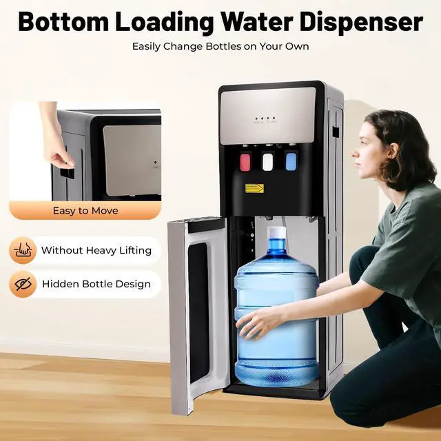 Alt view image 3 of 6 - Bottom Loading Water Cooler Dispenser,Freestanding Bottom Loading Hot Cold Water Dispenser for 5 Gallon Bottles,5-10/41-50, 85-95/185-203 (Silver Grey)