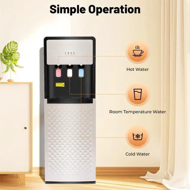 Alt view image 4 of 6 - Bottom Loading Water Cooler Dispenser,Freestanding Bottom Loading Hot Cold Water Dispenser for 5 Gallon Bottles,5-10/41-50, 85-95/185-203 (Silver Grey)