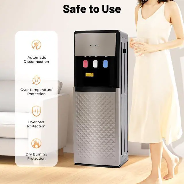 Alt view image 5 of 6 - Bottom Loading Water Cooler Dispenser,Freestanding Bottom Loading Hot Cold Water Dispenser for 5 Gallon Bottles,5-10/41-50, 85-95/185-203 (Silver Grey)